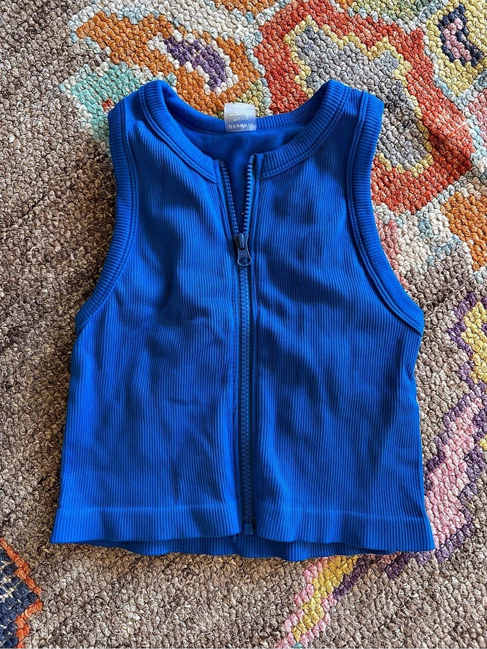 Dynamic One Size Blue Zip Sleeveless Crop Top